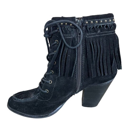 Gianni Bini Black Ankle Boots with Fringe - Picture 6 of 8